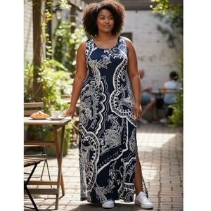 CHICOS NWT Navy/White Printed Sleeveless Scoop Neck Maxi Dress 4 (XXL 20/22)